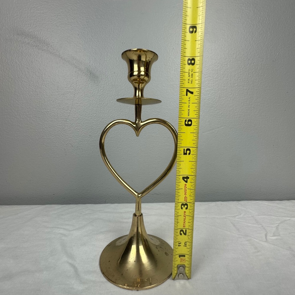 Hosley International Vintage Brass Heart Candlestick Holder 8in Made in India - Picture 7 of 8